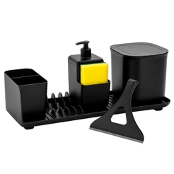 Kit Organizador de Pia Completo com Escorredor Lixeira Dispenser Bucha e Rodinho Cozinha e Bancada