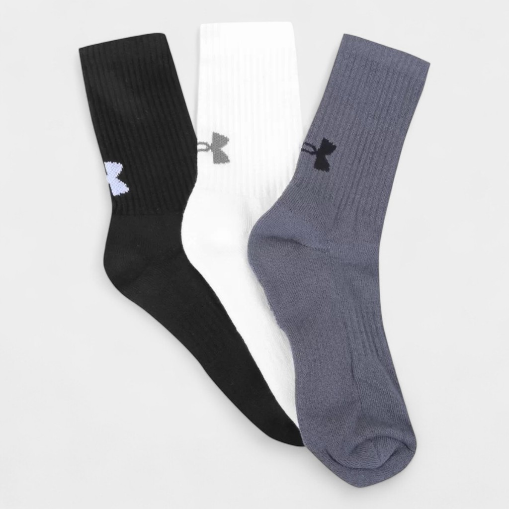 Kit Meia Under Armour Cano Longo Core Cotton Crew 3 Pares - Chumbo e Branco em Oferta na Shopee