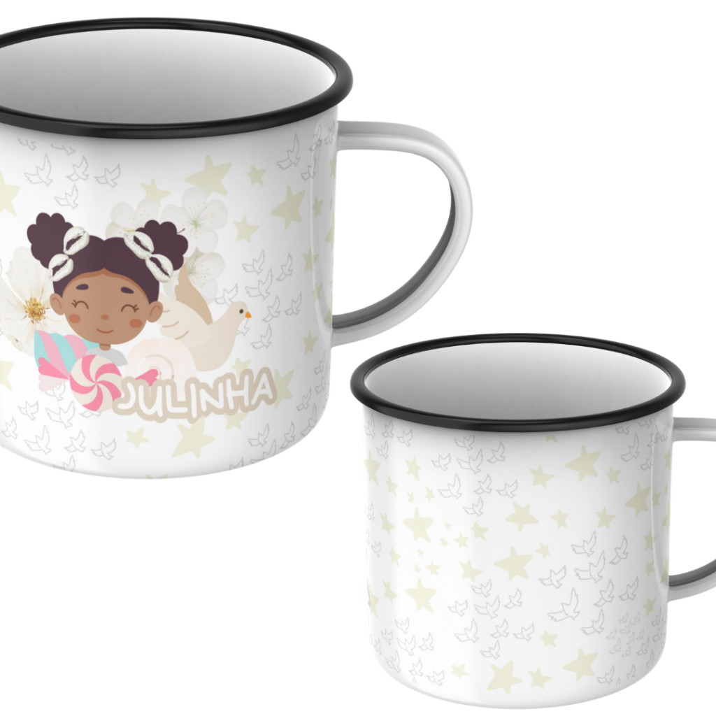 Caneca Esmaltada/Agata 300ml - Erê de Oxalá/ Ere Julinha