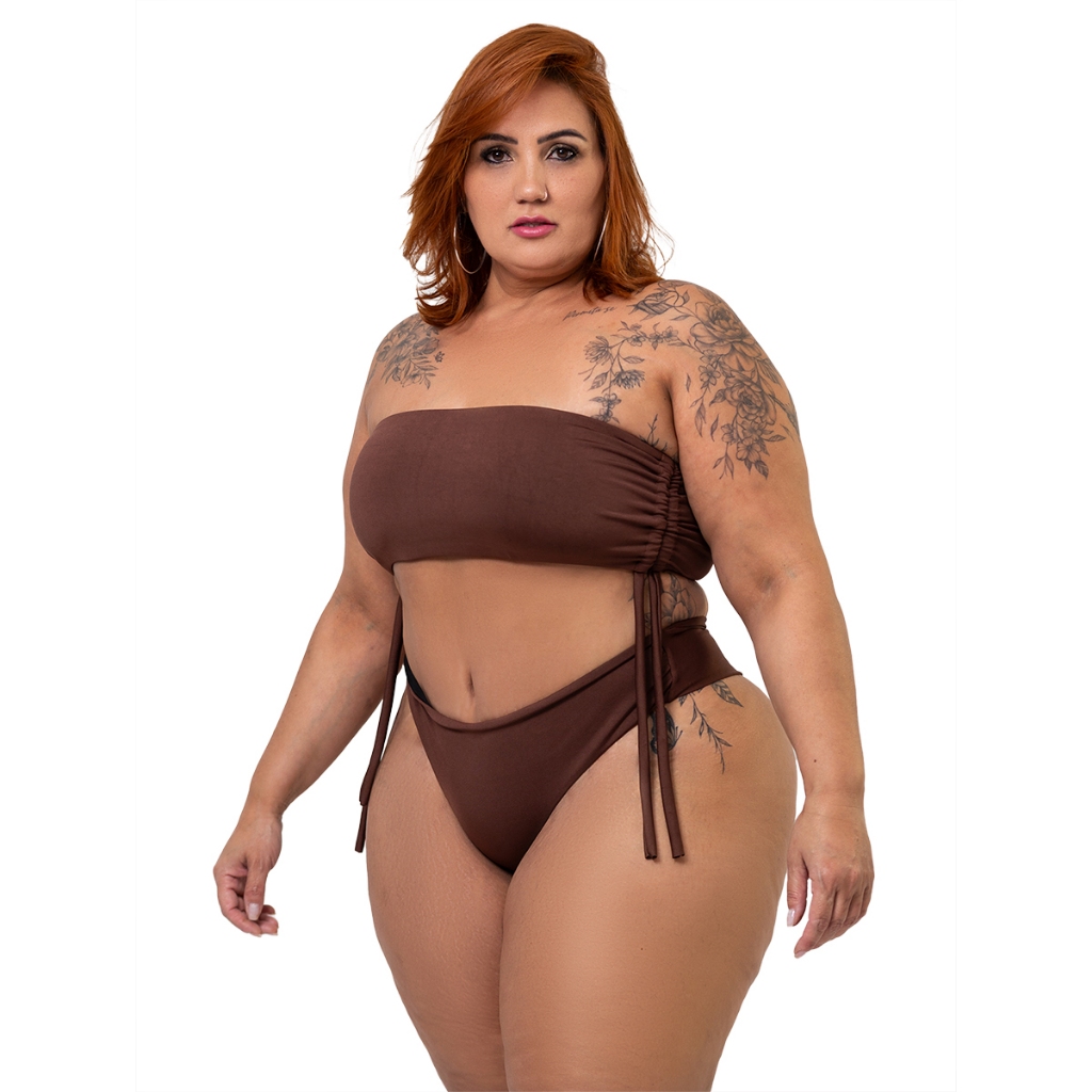 Biquíni Faixa Fio Duplo Plus Size – Top Tomara que Caia com Ajuste Lateral