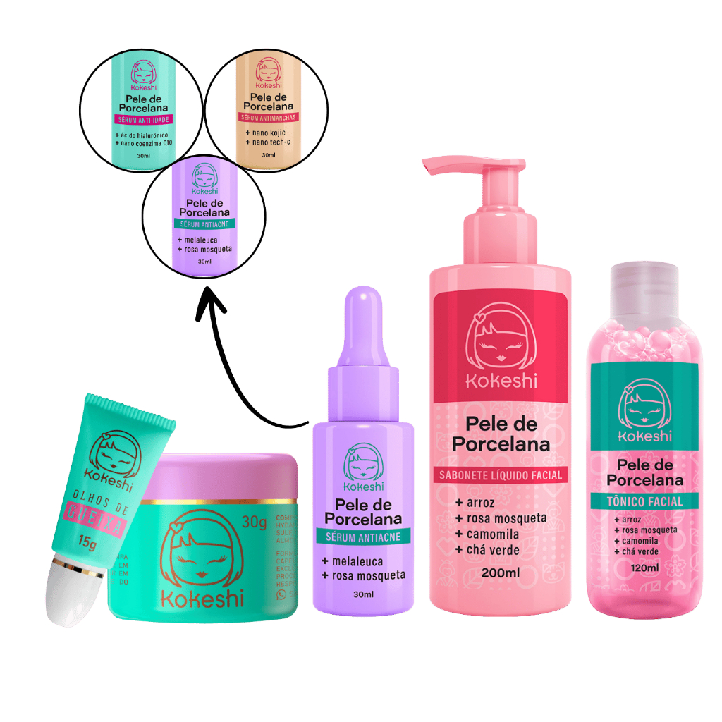 Kit Rotina Skin Care Completo Essencial Kokeshi Pele Porcelana Sérum Sabonete e tôncio em Oferta na Shopee