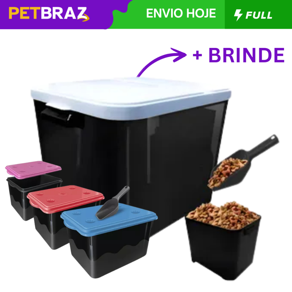 Container Porta Ração 10KG + Pá Dosadora Com 20 Litros Guarda Rações Pote Hermético Ração