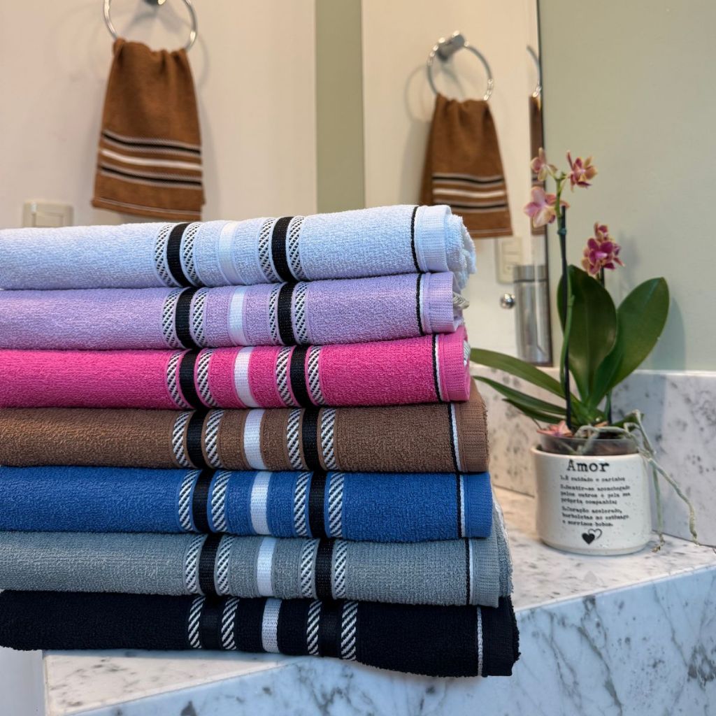Kit 10 Toalha De Banho Algodão Felpudo Bordada 60x127cm Macia e Elegante Decorada em Oferta na Shopee
