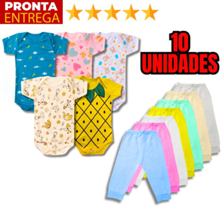 Kit 10 Peças Roupinha de Bebê Body Curto Estampado e Mijão Infantil em Oferta na Shopee