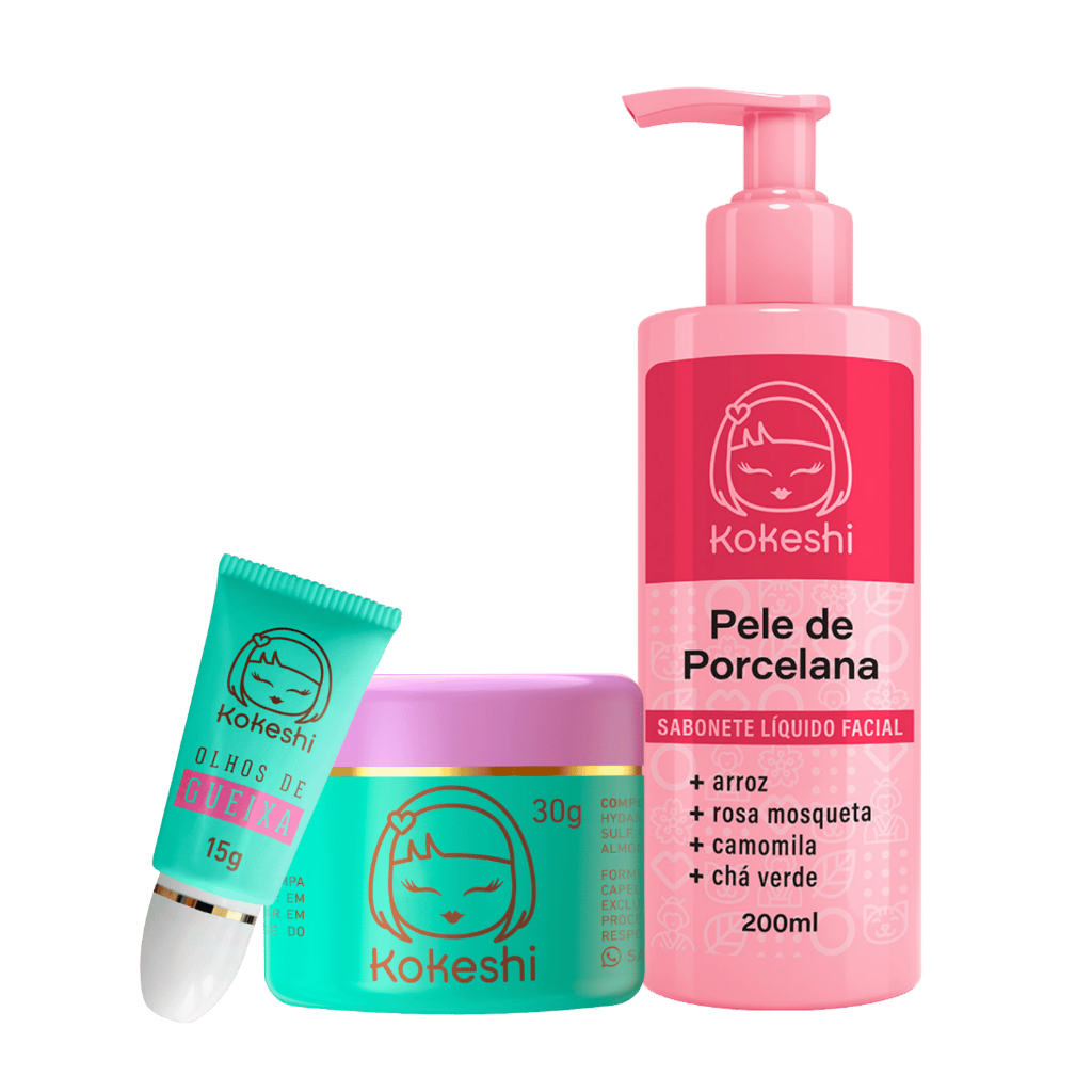 Kit Limpeza e Hidratação Facial Pele de Porcelana Kokeshi Sabonete Olhos de Gueixa em Oferta na Shopee