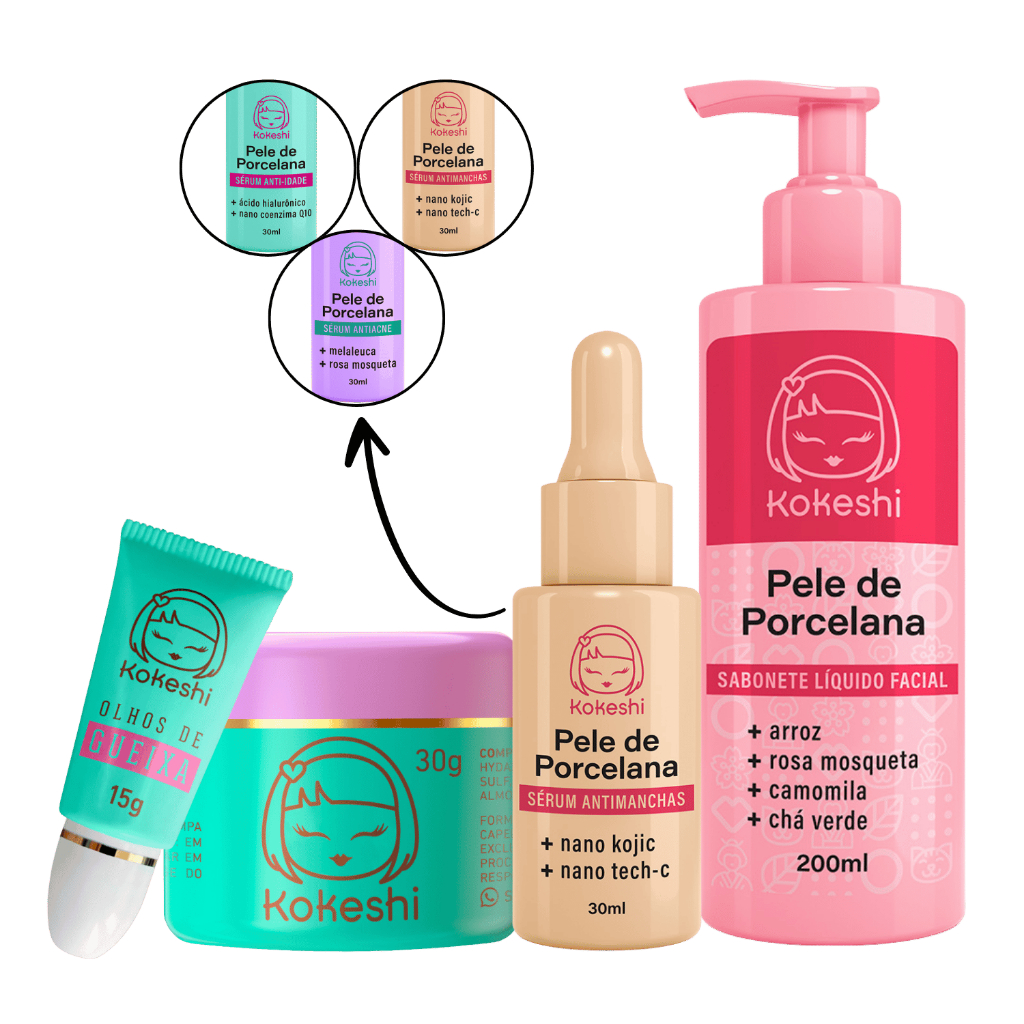 Kit Kokeshi Skin Care Limpeza de Pele Completa + Sérum 30ml (Antiacne,Anti-idade ou Antimanchas) em Oferta na Shopee