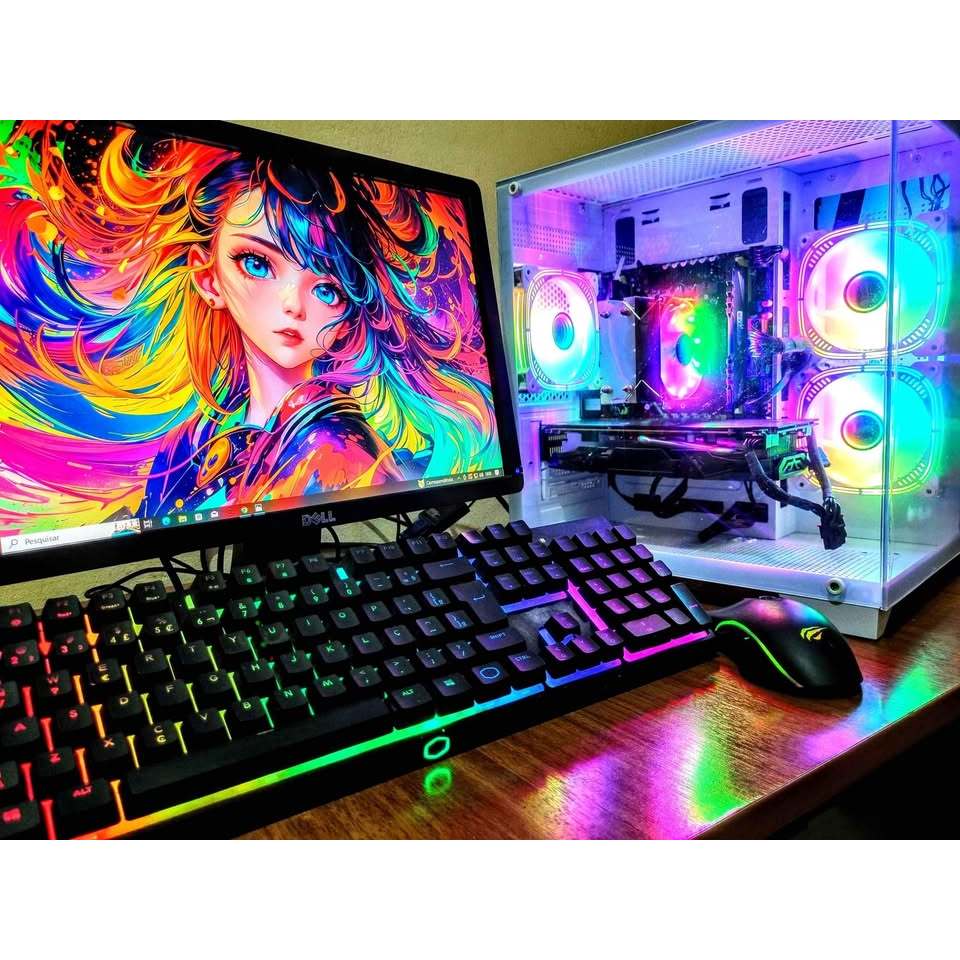 Computador PC Gamer completo Core i7 3.6Ghz (xeon e31230v2) / Placa GeForce 4GB / 16GB RAM / SSD 960GB / Monitor 19
