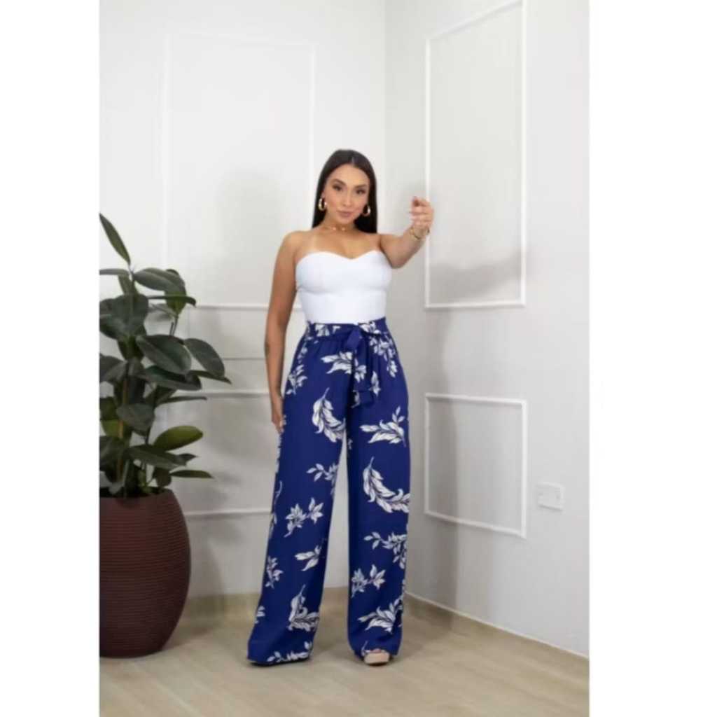 Calça Pantalona Estampada Feminino Cintura Alta Forro e Bolso Premium em Oferta na Shopee