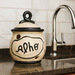 Porta Alho Cerâmica Decorativo com Tampa Pote de Cozinha Elegante e Funcional