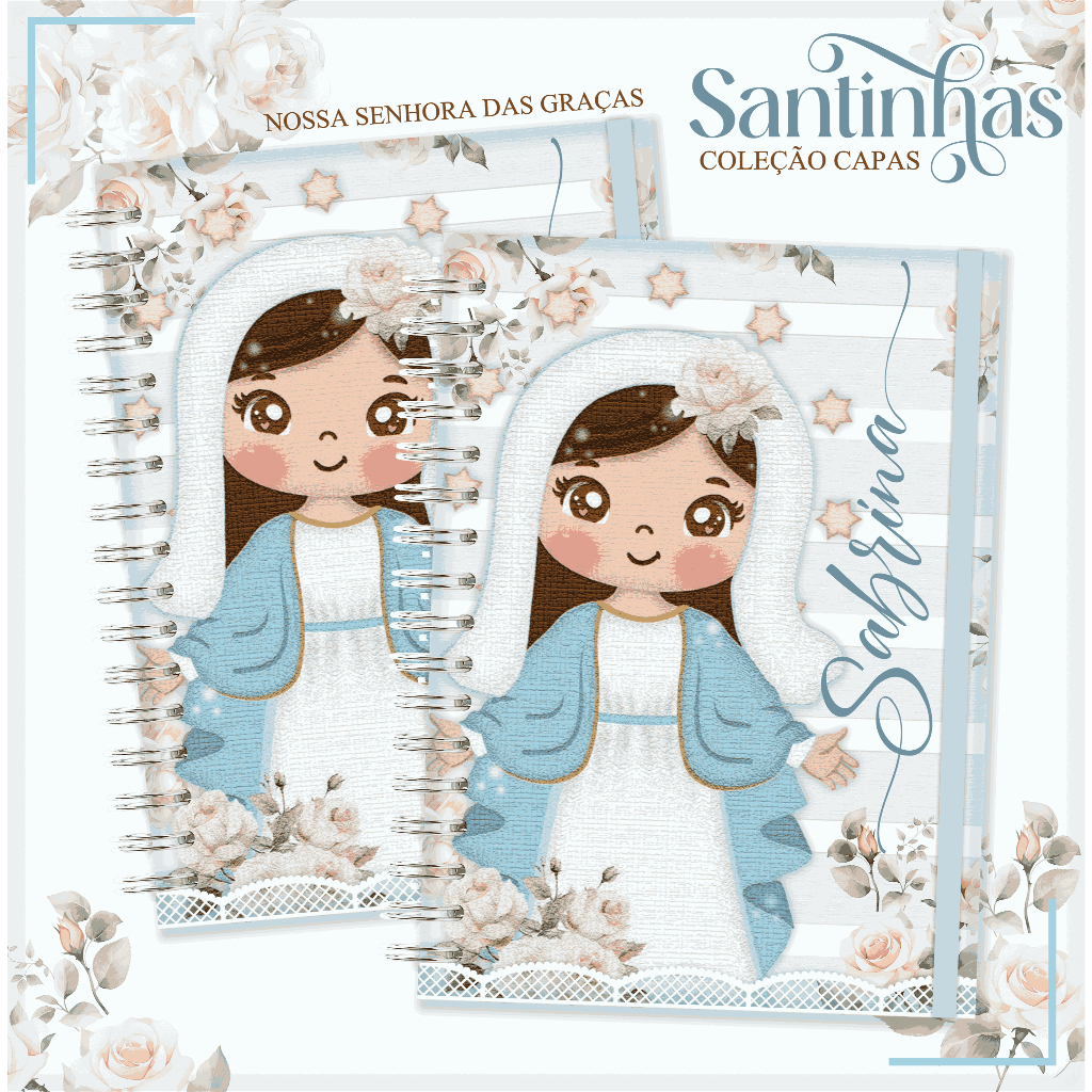 CADERNO SANTINHA 2026 - Personalizado com Nome, Capa dura, Anotações, Miolo Pautado, 75 Gramatura - A5 e A6