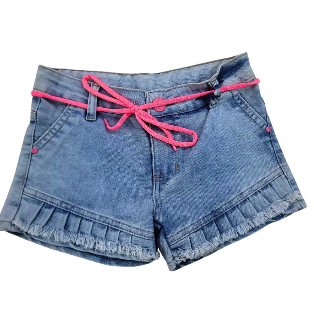 Shorts Jeans Infantil Menina Com Cinto Cordão Rosa – Roupa Infantil Feminina Verão