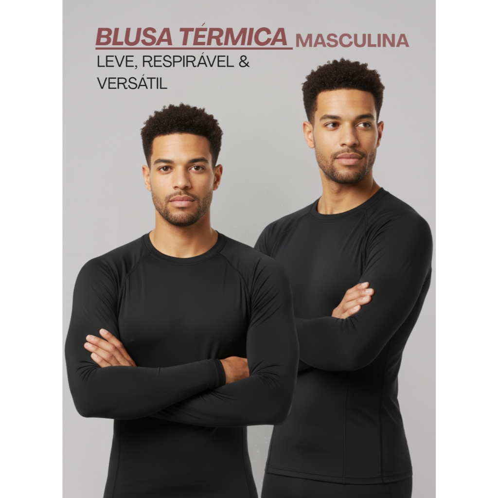 Blusa Térmica UV Masculina Manga Longa Proteção Solar Frio Academia Corrida Ciclismo
