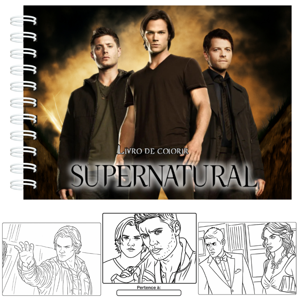 Livro de Colorir Inspirado na Série Supernatural Capa Dura 50 Folhas 180g + Acetato