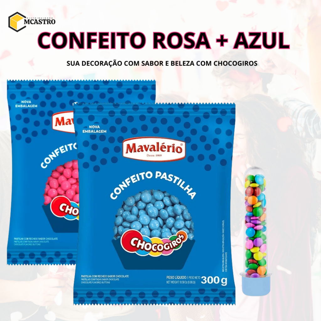 Confete de Chocolate Chocogiros Azul e Rosa 600g - Mavalerio