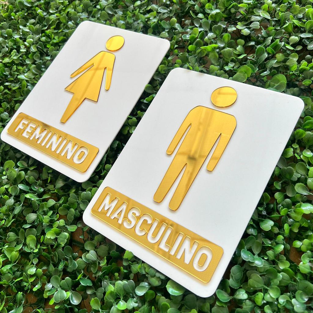 Placas Acrílicas Porta Banheiro Kit Masculino e Feminino 15x20cm Espelhado em Oferta na Shopee
