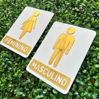 Placas Acrílicas Porta Banheiro Kit Masculino e Feminino 15x20cm Espelhado em Oferta na Shopee
