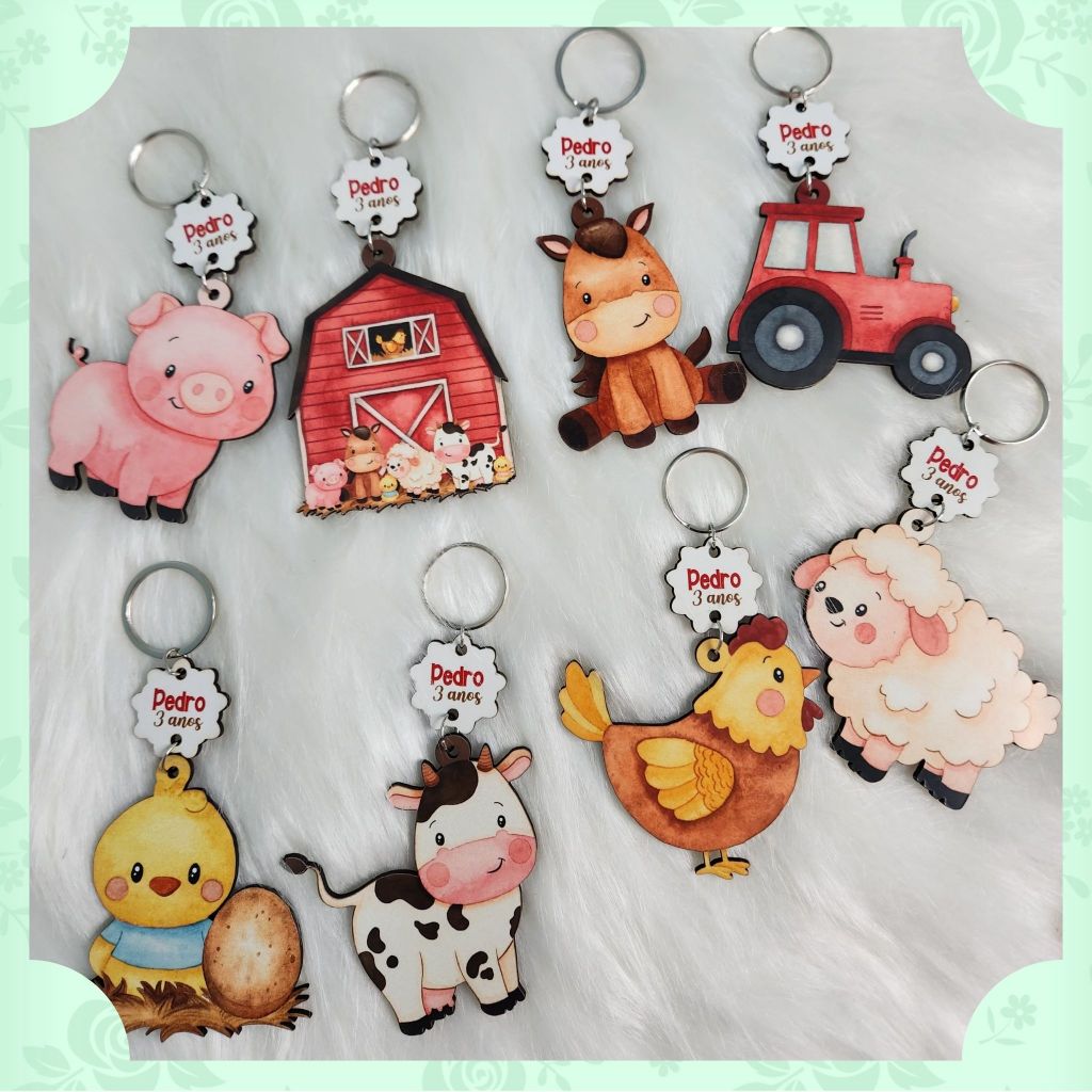 Chaveiro MDF Personalizado Fazendinha Menino | Lembrancinha Aniversário | Festa Infantil