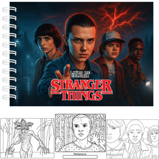 Livro de Colorir Inspirado na Série Stranger Things Capa Dura 50 Folhas 180g + Acetato em Oferta na Shopee