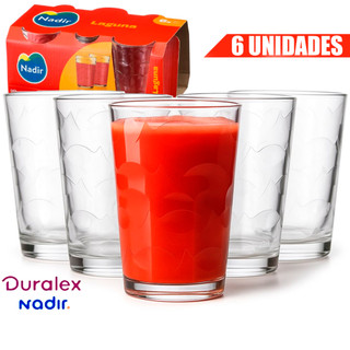 KIT 6 Peças Copo Vidro Moderno Ergonomico Nadir Modelo Sm Laguna Cristalino 265 ML Multiuso