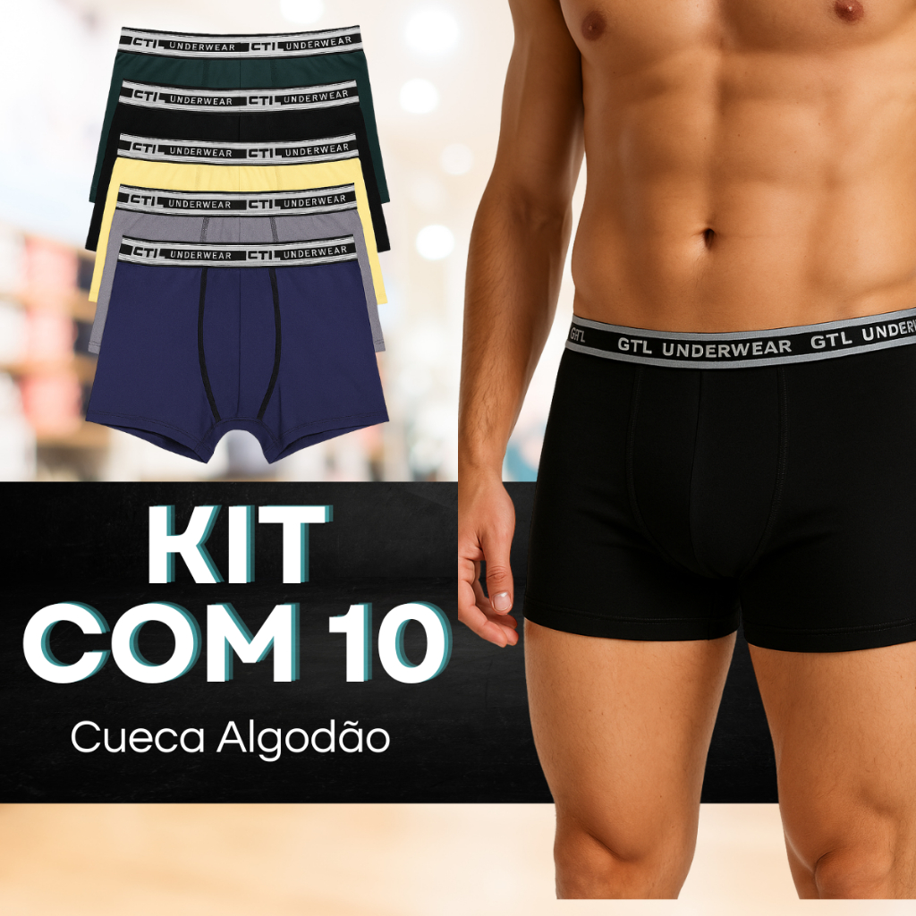 Kit Cuecas Boxer Box Lisas Cotton Algodão 3/5/10 Unidades em Oferta na Shopee