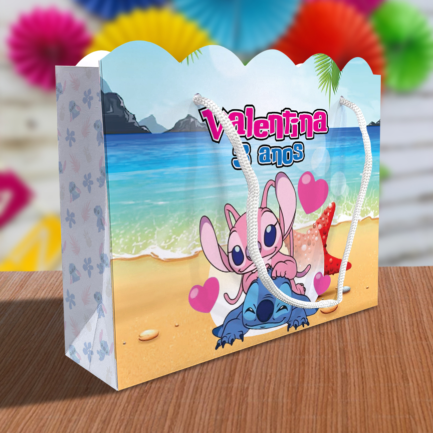 Sacolinha Stitch Ondulada Personalizada Festa Lilo & Stitch Casal Angel Lembrancinha Kit Festa Sacola