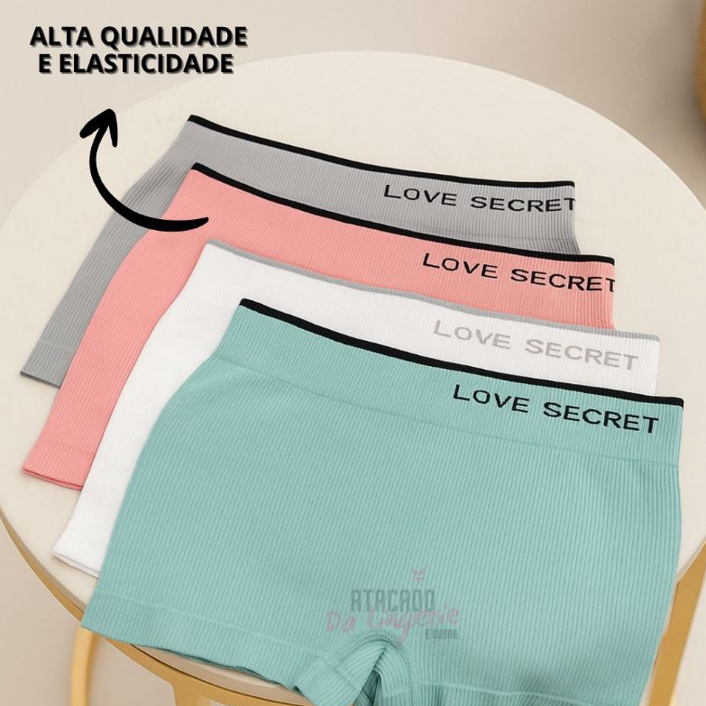 Kit Cueca Calcinha Box Canelada Love Secret Cós Alto Fashion Moda Conforto Lingerie Feminina Short