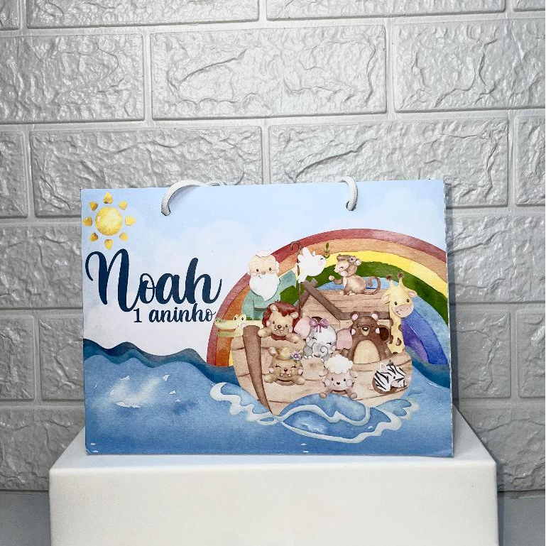 Sacolinha Surpresa Personalizada ARCA DE NOÉ AQUARELA- Lembrancinha para festa