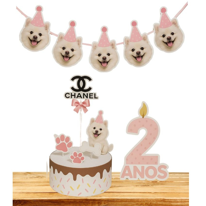 Aniversário Pet kit festa com foto do pet em Oferta na Shopee
