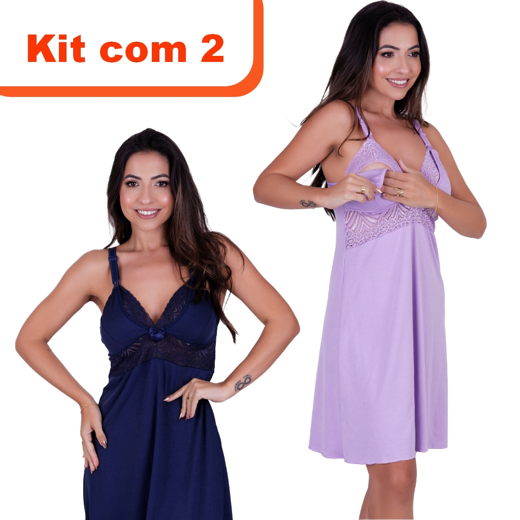 Camisola Amamentação kit 2 unidades Gestante Pós Parto Saída Maternidade Confortável Abre Fácil