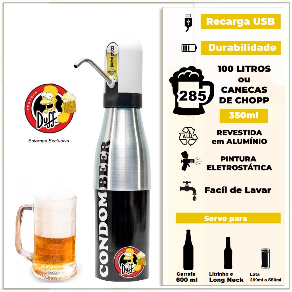 Chopeira Portátil Beer Cervejeira Elétrica Recarregável Usb Cooler Chopp Duff Cheers