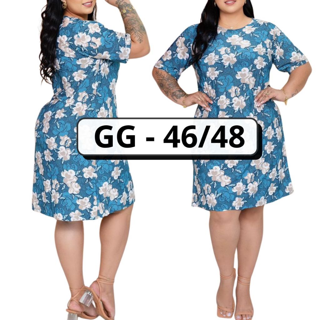 Vestido Plus Size Estampado Malha Liganete Feminino Com Manga