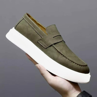 Sapato Masculino Mocassim Loafer Camurça Luxo Preto Sola Alta