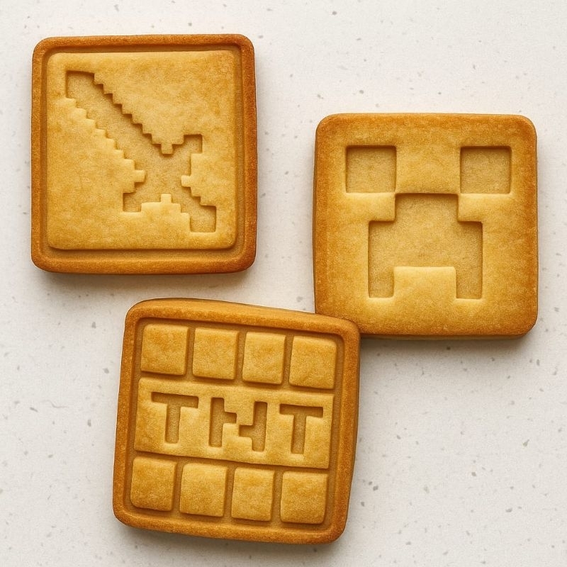 kit Cortador + Carimbo De Biscoito, Massas, Doces e Pasta Americana tema minecraft