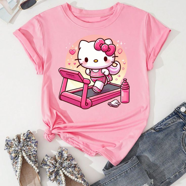 Camiseta Hello Kit estampada, Branca ou Rosa