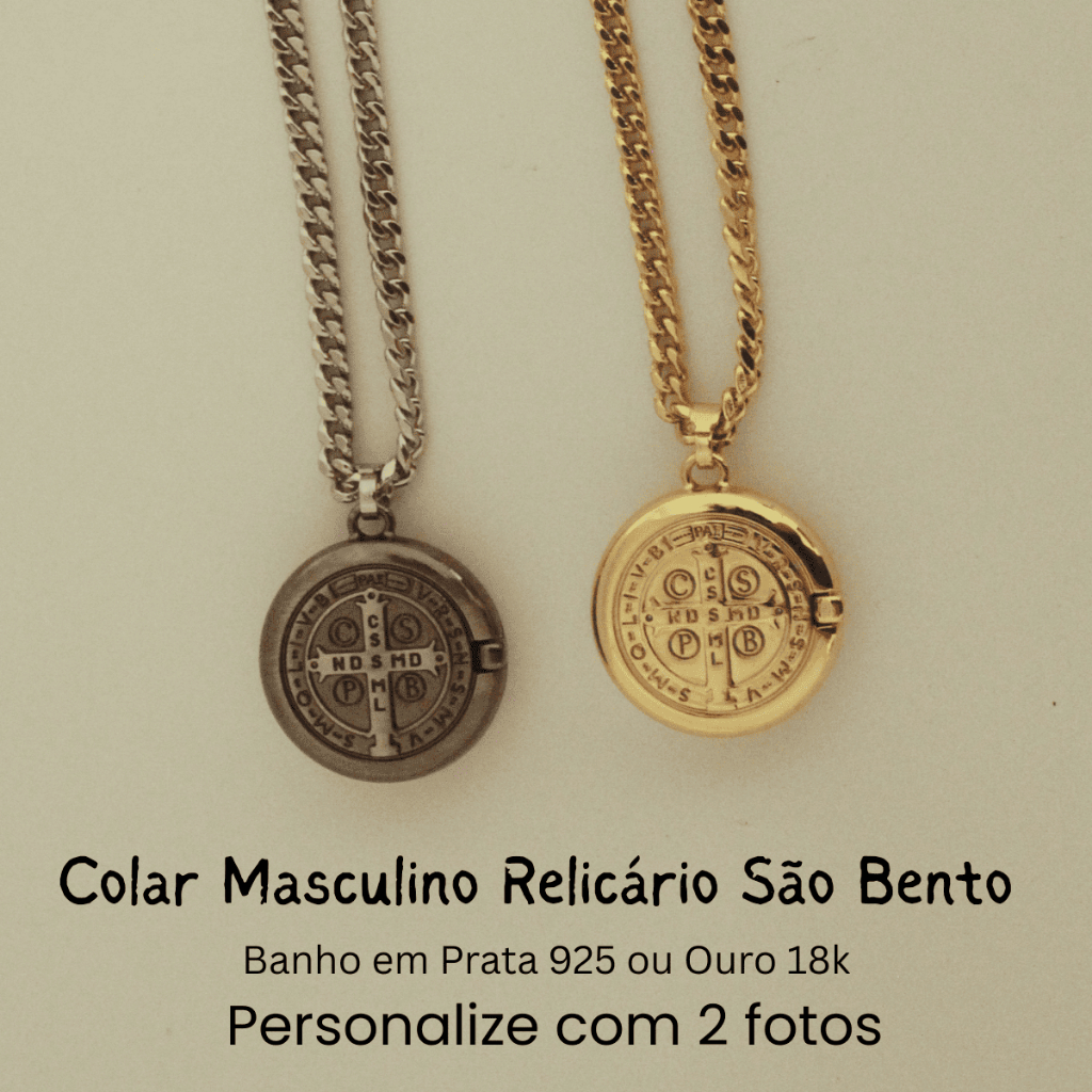 RELICARIO SÃO BENTO 2 FOTOS ESCOLHA ENTRE O PRATA ENVELHECIDO OU OURO