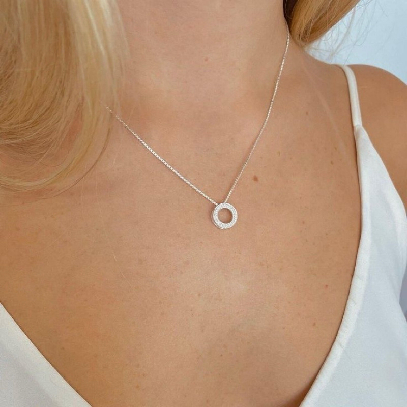 Colar de Prata Círculo Cravejado Prata 925 Envio Imediato em Oferta na Shopee