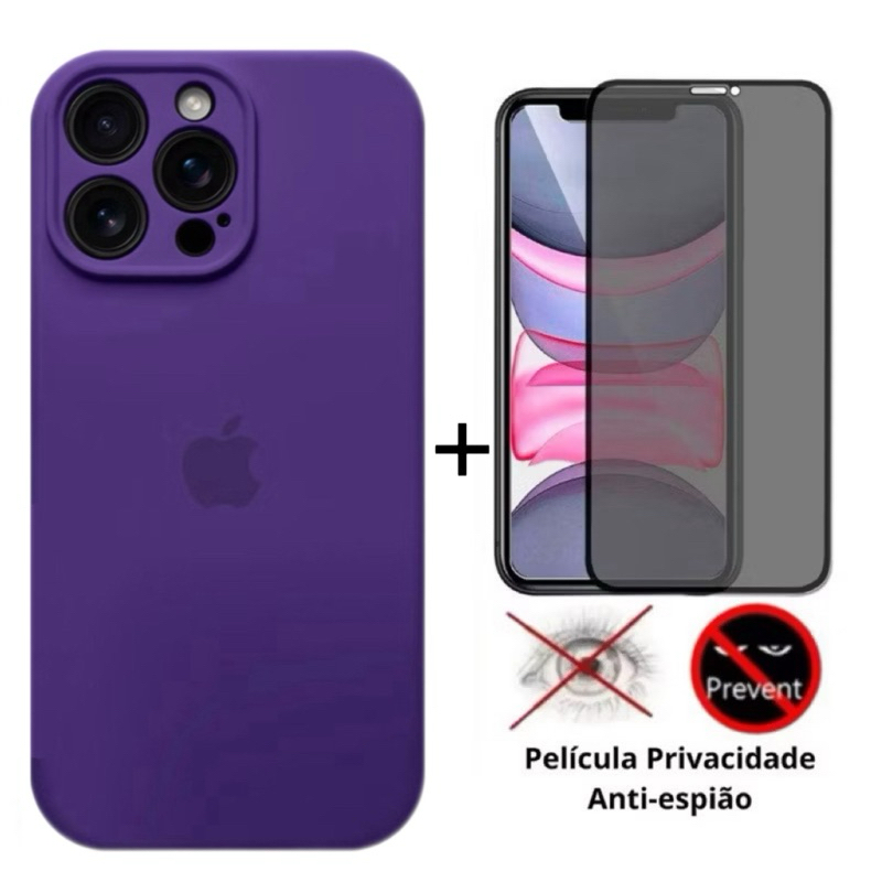Kit 2em1 Capa Capina Silicone Aveludada proteção de câmera com película privacidade Para iphone 12 12Pro 12Promax