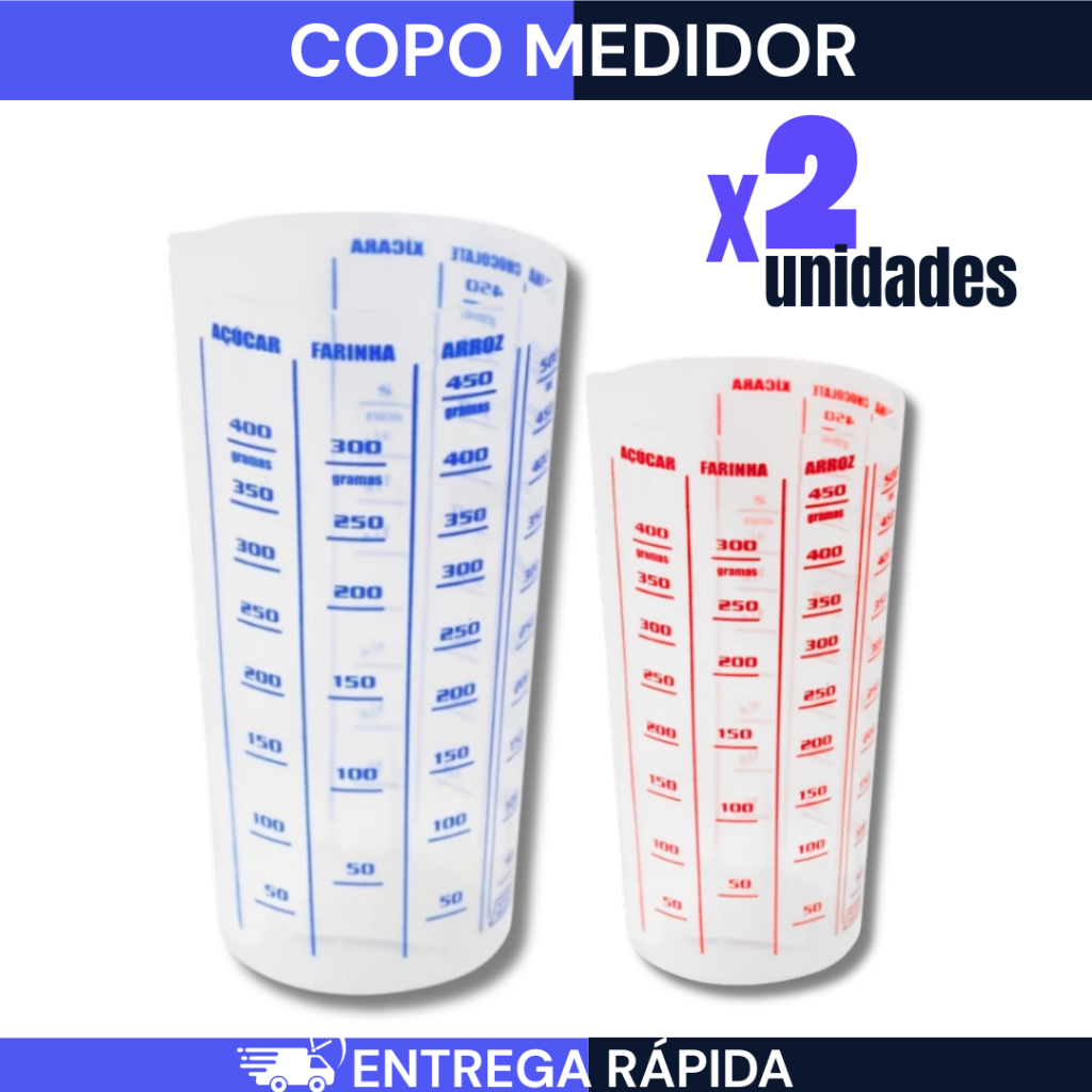 KIT 2 Copo Plástico Medidor Graduado Receitas Dosador Medidas Copo Medidor 500ML Promoção Imperdível