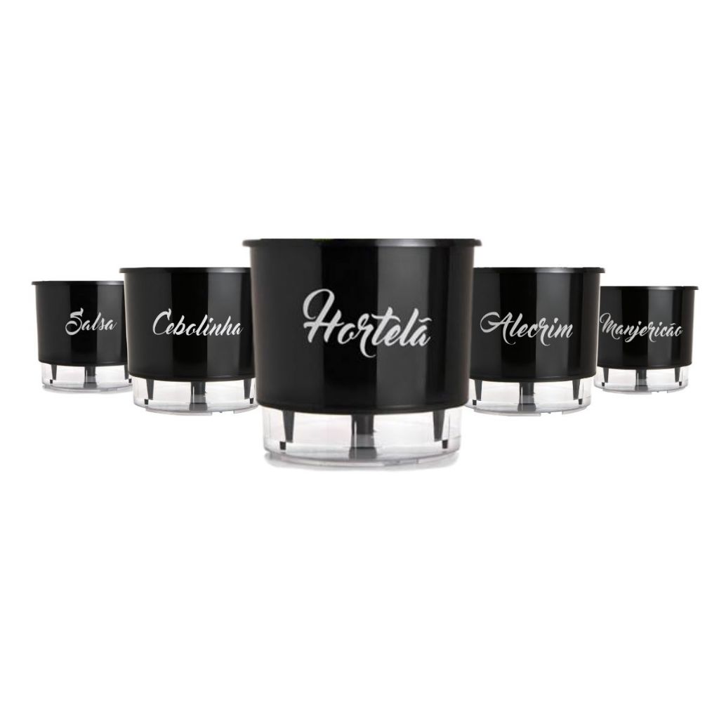 Kit 5 Vaso Autoirrigavel Cachepo Tempero Cultivo Cebolinha Salsa Alecrim Hortelã Manjericão nº03 Gourmet Auto Irrigável