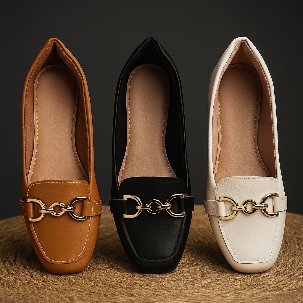 KIT 3 XSapatilha Mocassim Bico Quadrado Feminina Casual Com Enfeite bRIDÃO