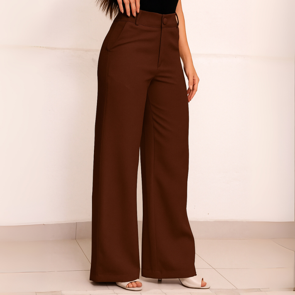 Calça Pantalona Alfaiataria Premium Social Wide Leg Top Cintura Alta Com Bolso Promoção