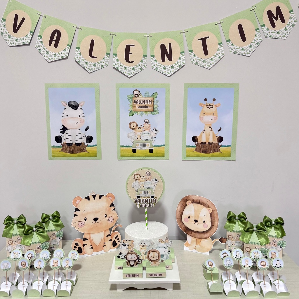 Kit Festa Safari Aquarela Personalizado / Kit Só um Bolinho / Aniversário / Lembrancinha / 100 itens / Decoração