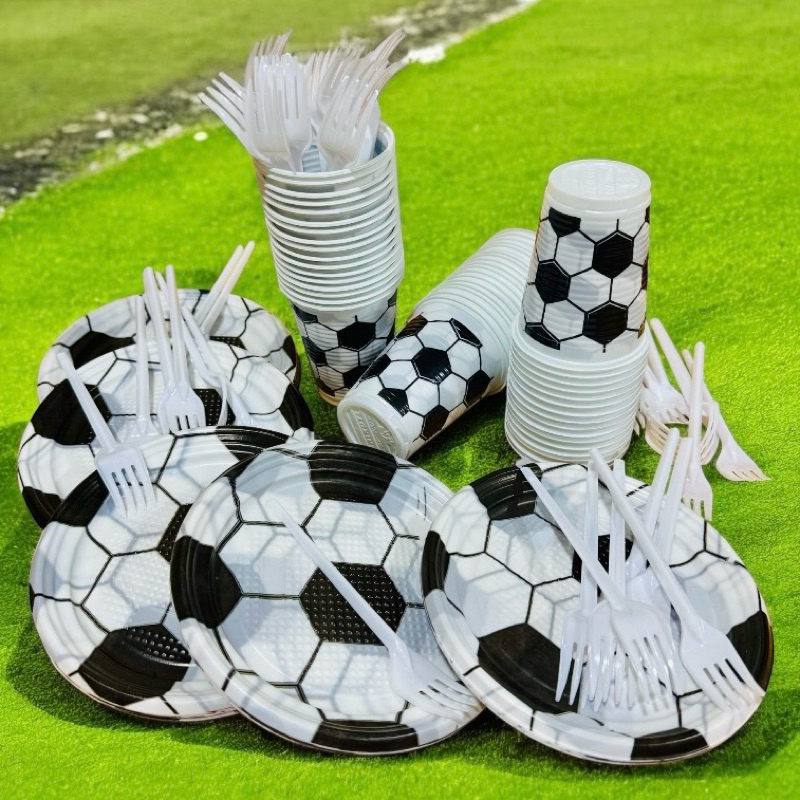 KIT FESTA 50~200 PESSOAS FESTA FUTEBOL COPO 200ml  PRATO 15 cm E GARFO BOLA OFF em Oferta na Shopee