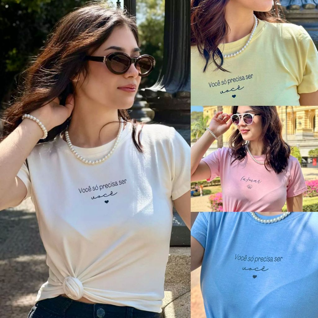 Blusa T-shirt Feminina com Frases Minimalista moda Blogueira Tendência Confortável Casual Bordada Blusinha Camiseta