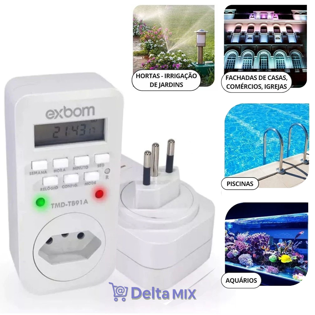 Timer Temporizador Digital Bivolt Exbom Programável Controle Automático de Energia em Tomada