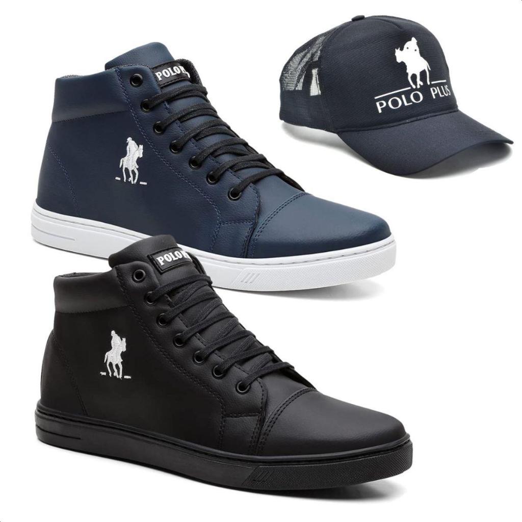 Kit 2 Tênis Polo Plus Masculino Botinha Cano Alto + Boné