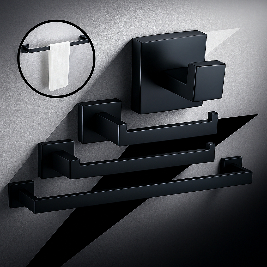 Kit Acessórios Banheiro Preto Inox 304 Escovado Luxo 4 Peças em Oferta na Shopee