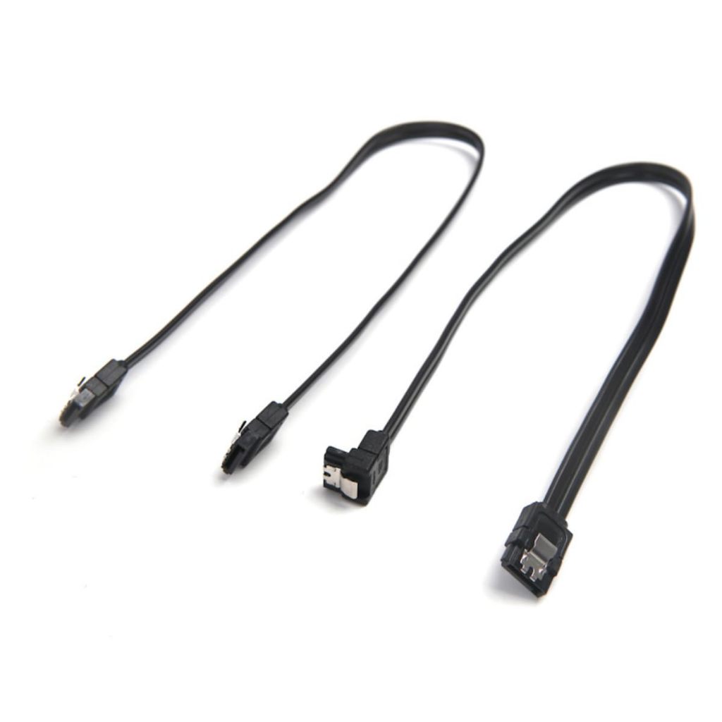 Kit 2 Cabos SATA III 6 Gb/s com Trava – Conectores Reto + 90° para HD/SSD – Preto