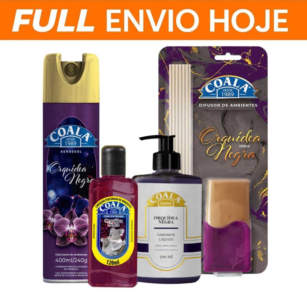 Coala Kit Orquídea Negra Difusor de Aromas Spray Limpador Sabonete Líquido