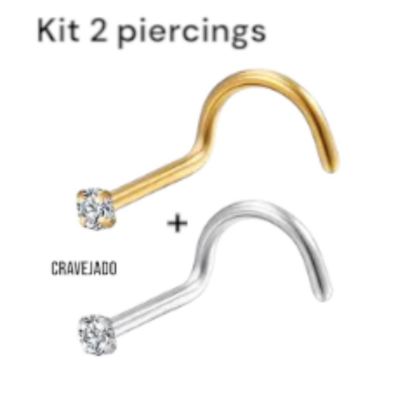 kit 2 piercings de nariz cravejados
